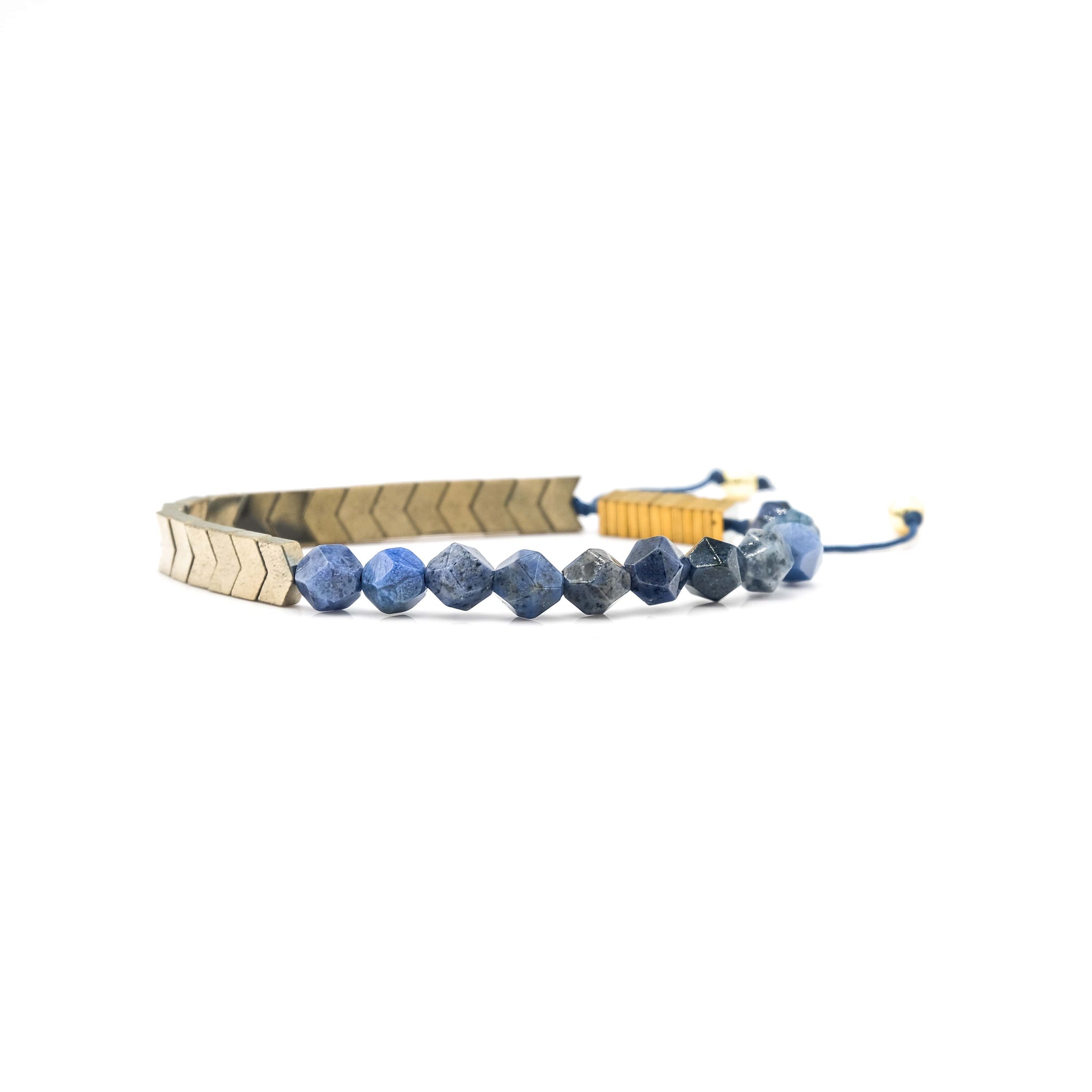 Handcrafted designer stone bracelet with dumortierite gold hematite beads - popvibe