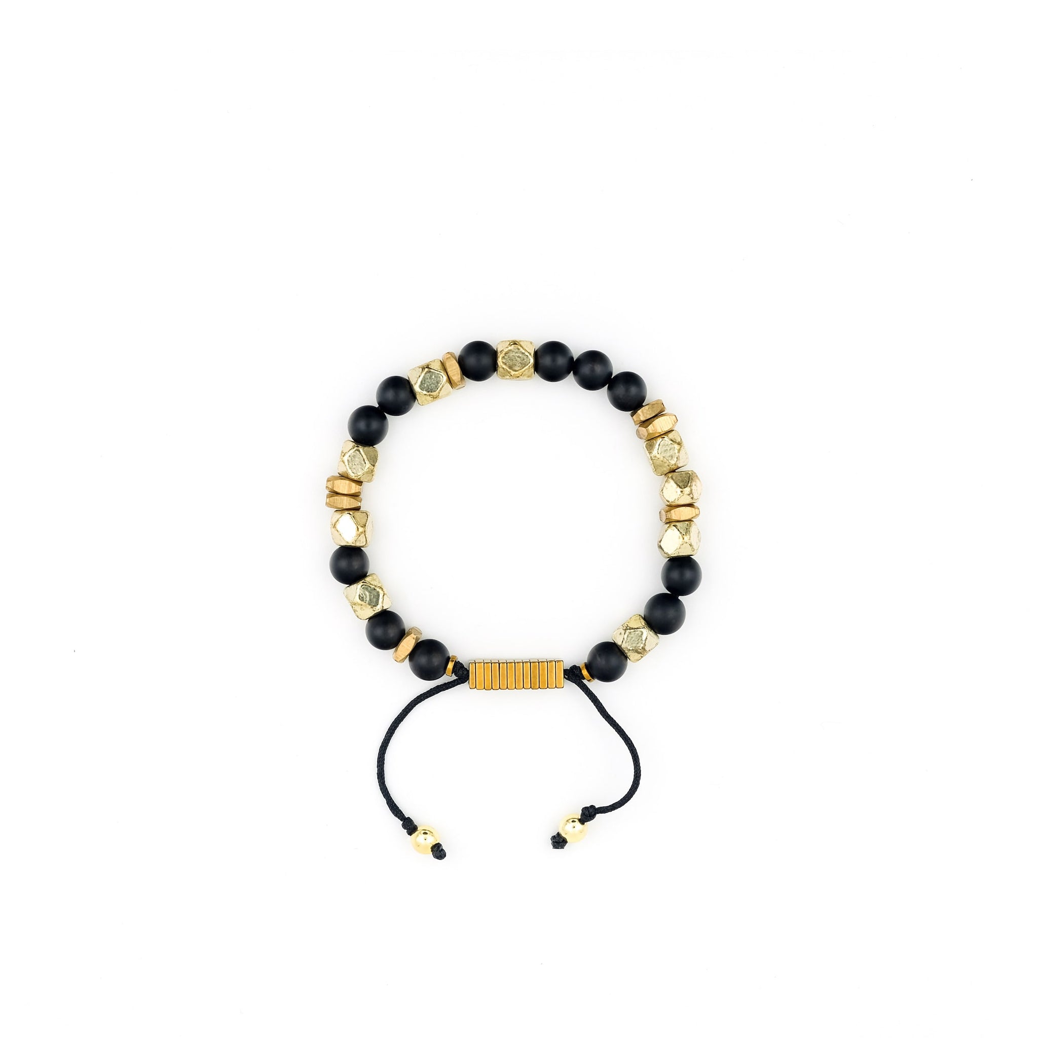 Handcrafted designer stone bracelet with black onyx gold brass hematite beads - popvibe