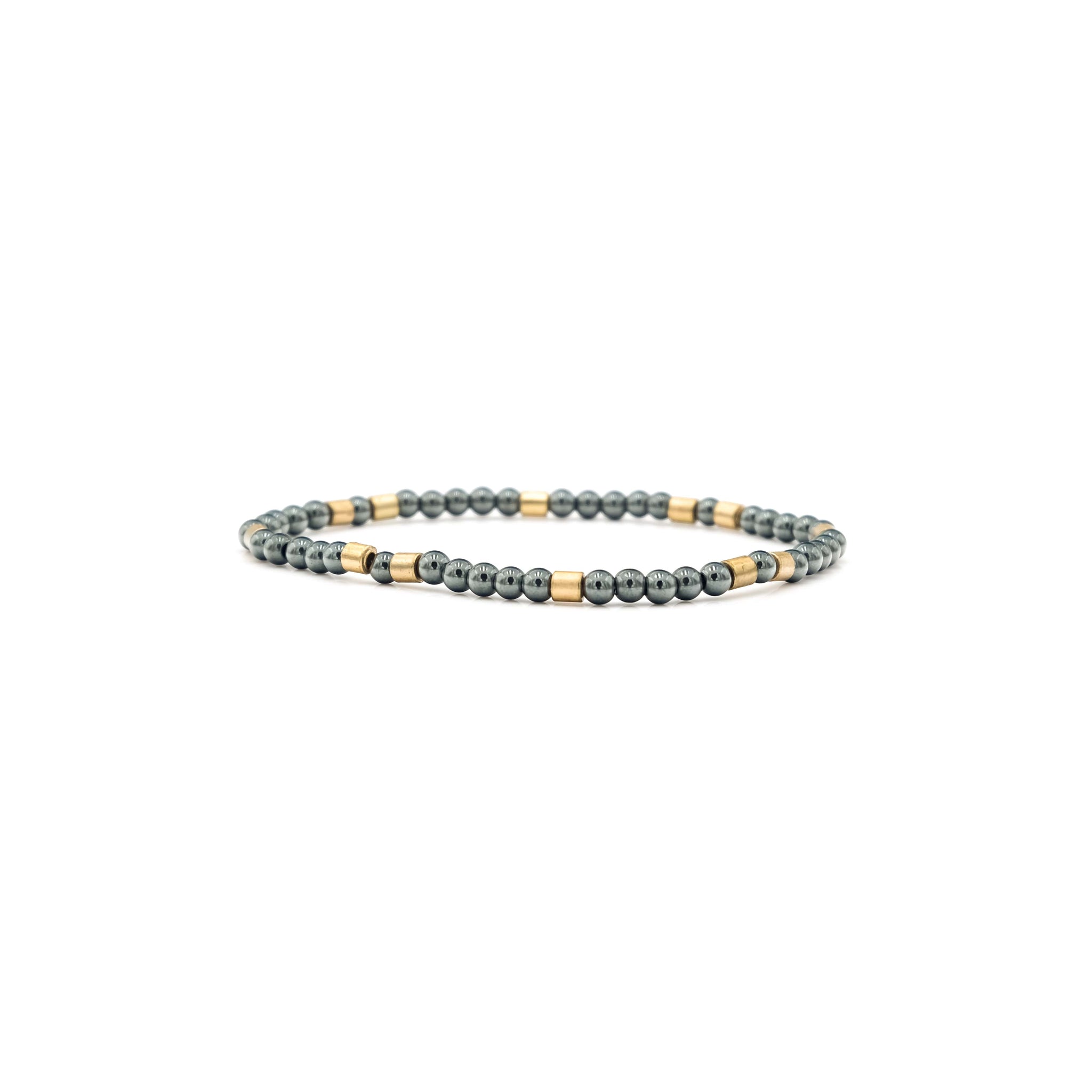 Handcrafted designer stone mini heishi bracelet with black hematite brass beads - popvibe