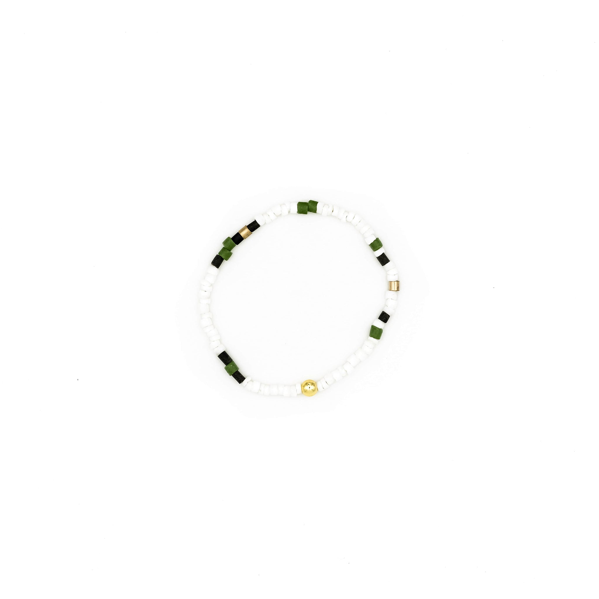 Handcrafted designer stone mini heishi stretch bracelet with black jade clam shell hematite beads - popvibe