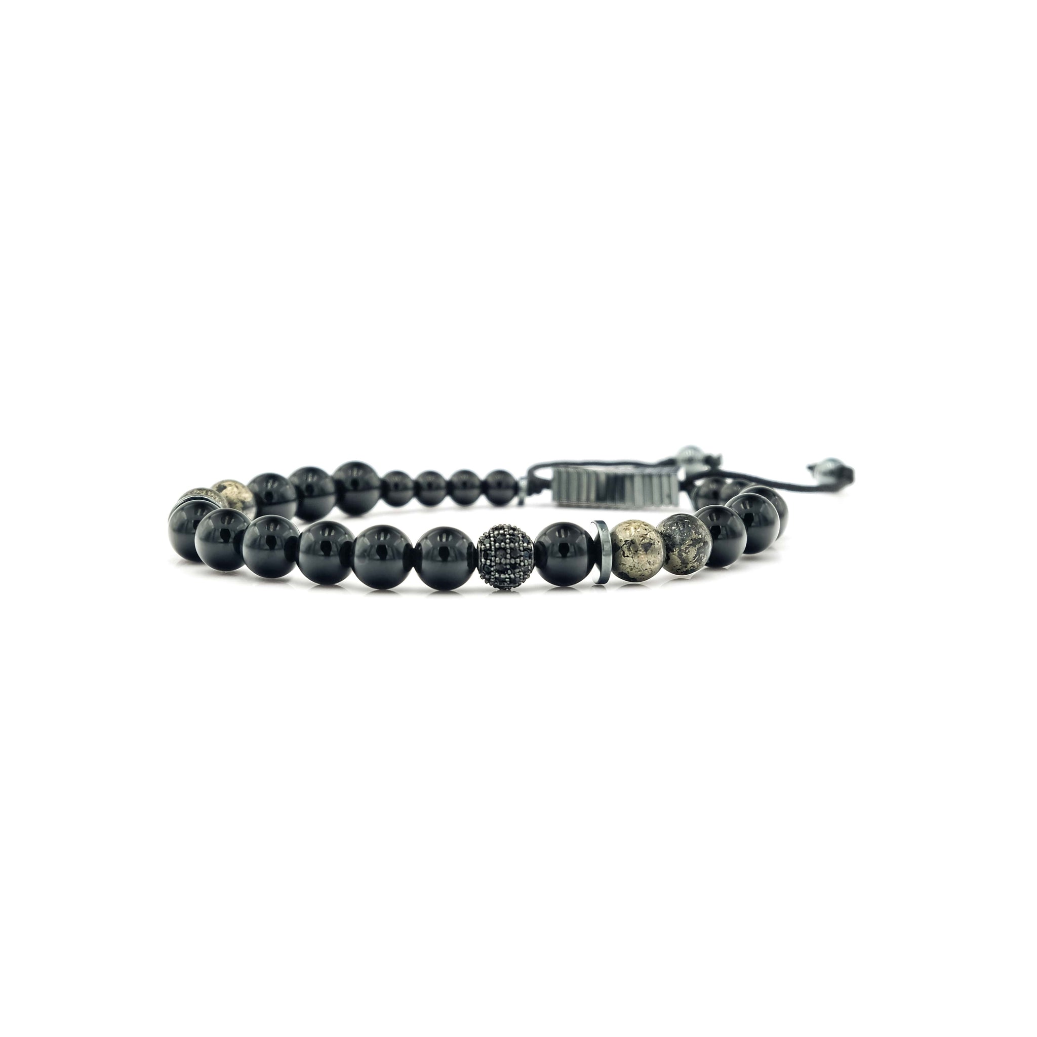 Handcrafted designer stone mini heishi stretch bracelet with black onyx pyrite hematite beads - popvibe