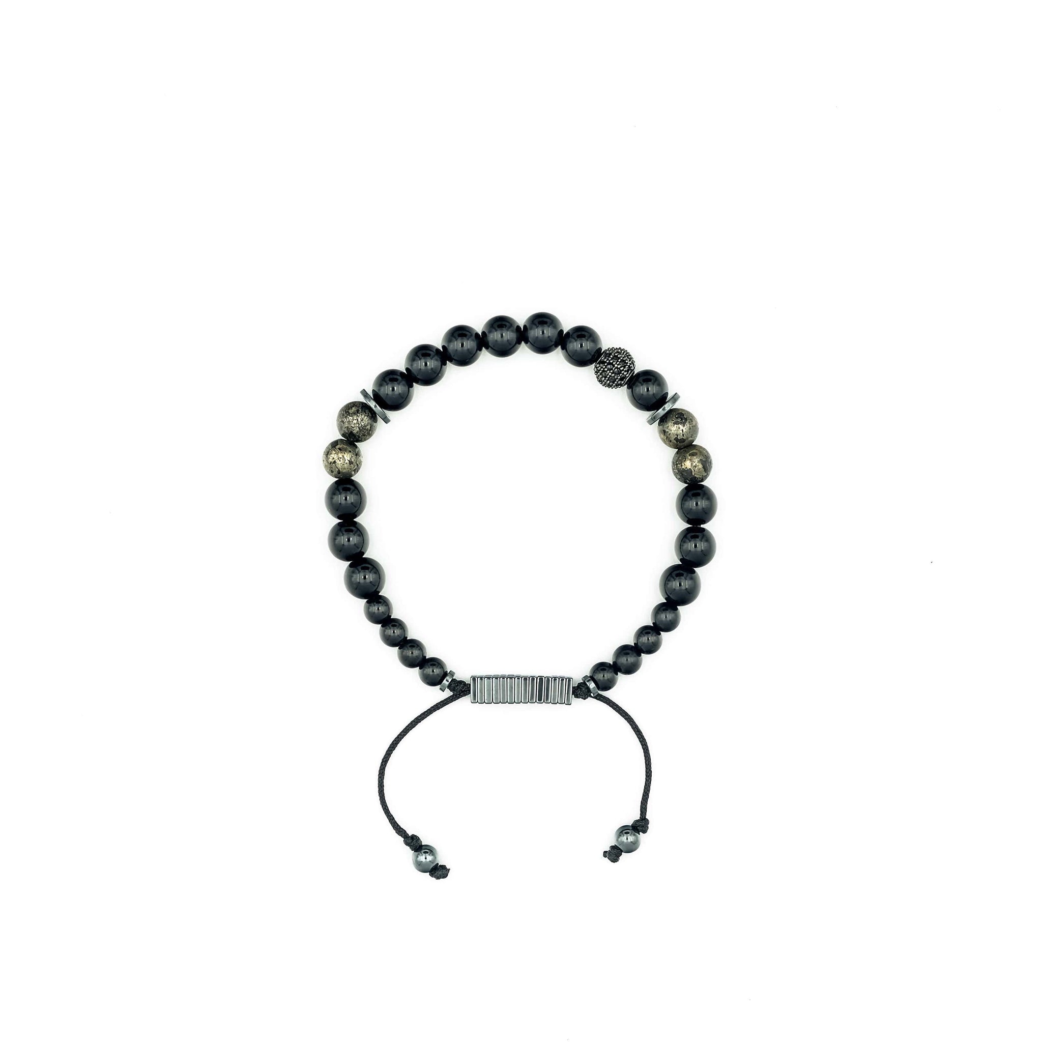 Handcrafted designer stone mini heishi stretch bracelet with black onyx pyrite hematite beads - popvibe