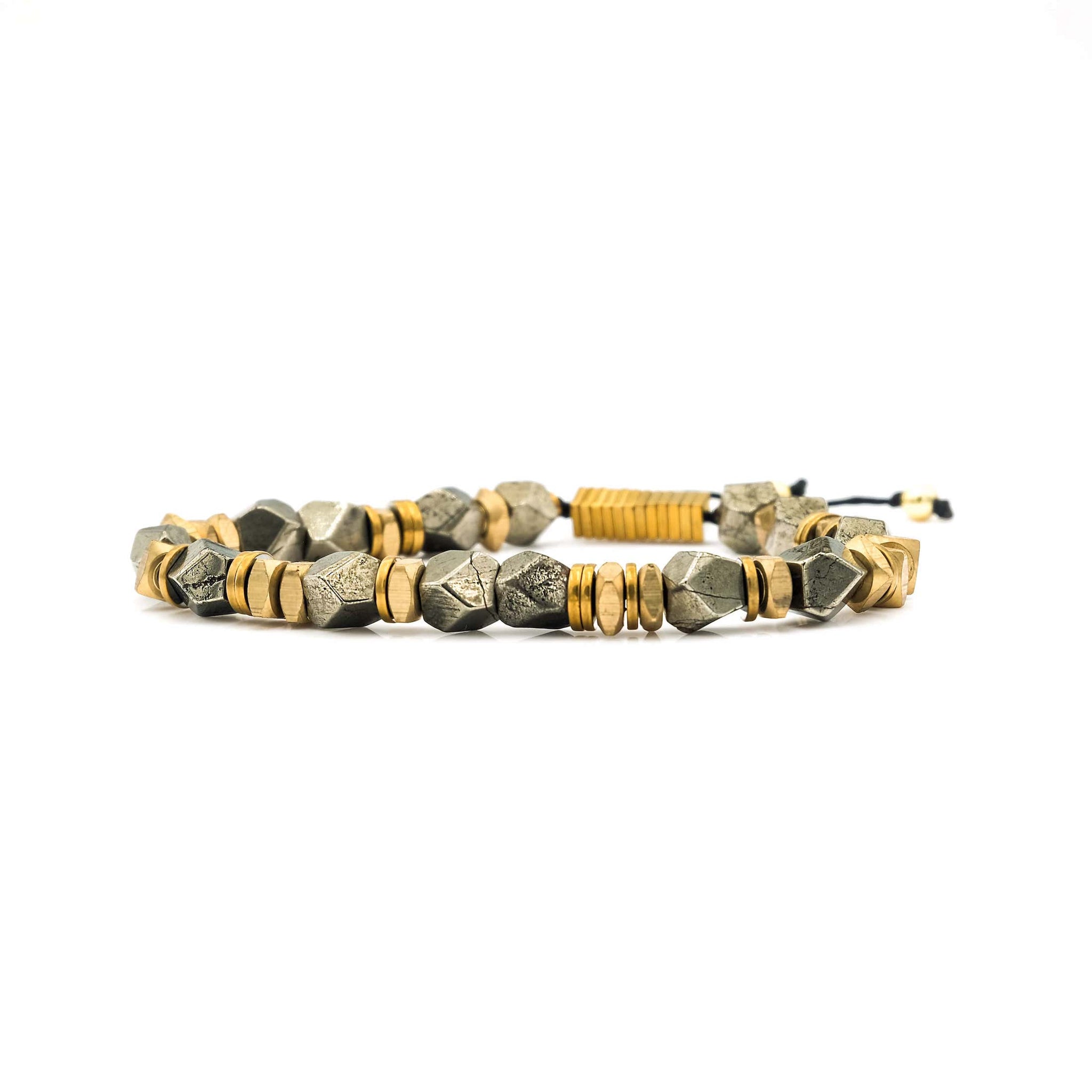 Handcrafted designer stone bracelet with raw pyrite gold brass beads - popvibe