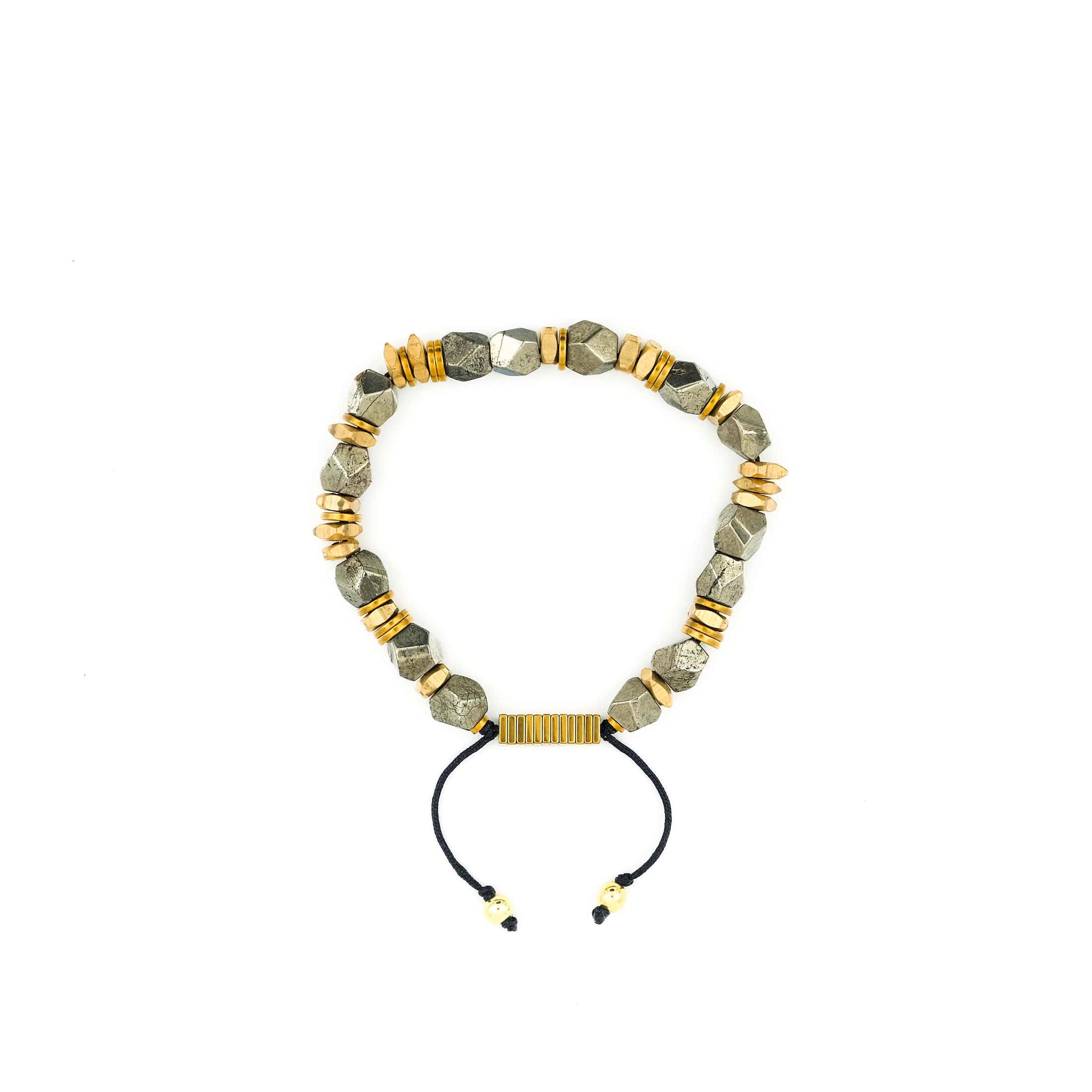 Handcrafted designer stone bracelet with raw pyrite gold brass beads - popvibe