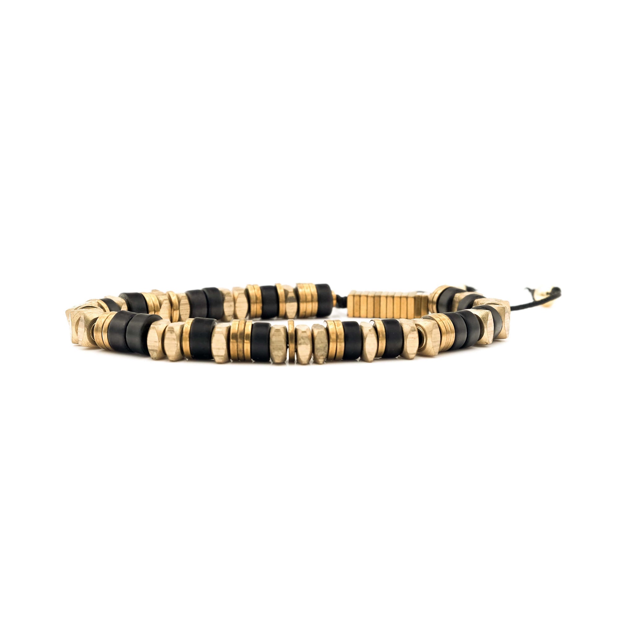 Handcrafted designer stone heishi bracelet with black onyx gold brass hematite beads - popvibe