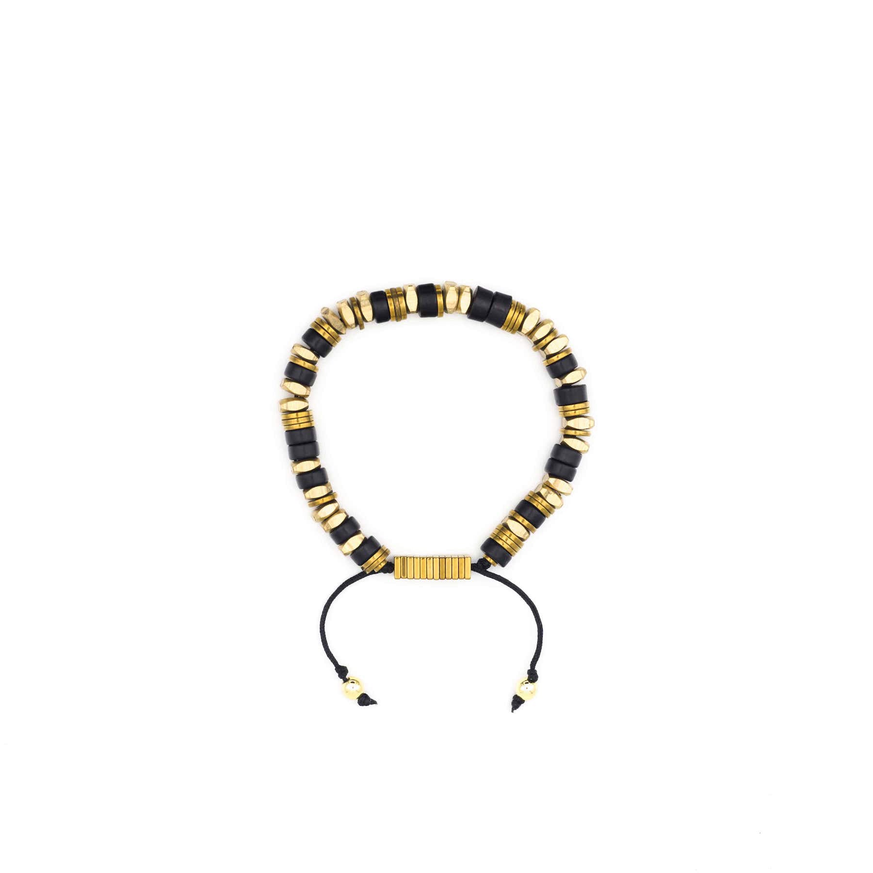 Handcrafted designer stone heishi bracelet with black onyx gold brass hematite beads - popvibe