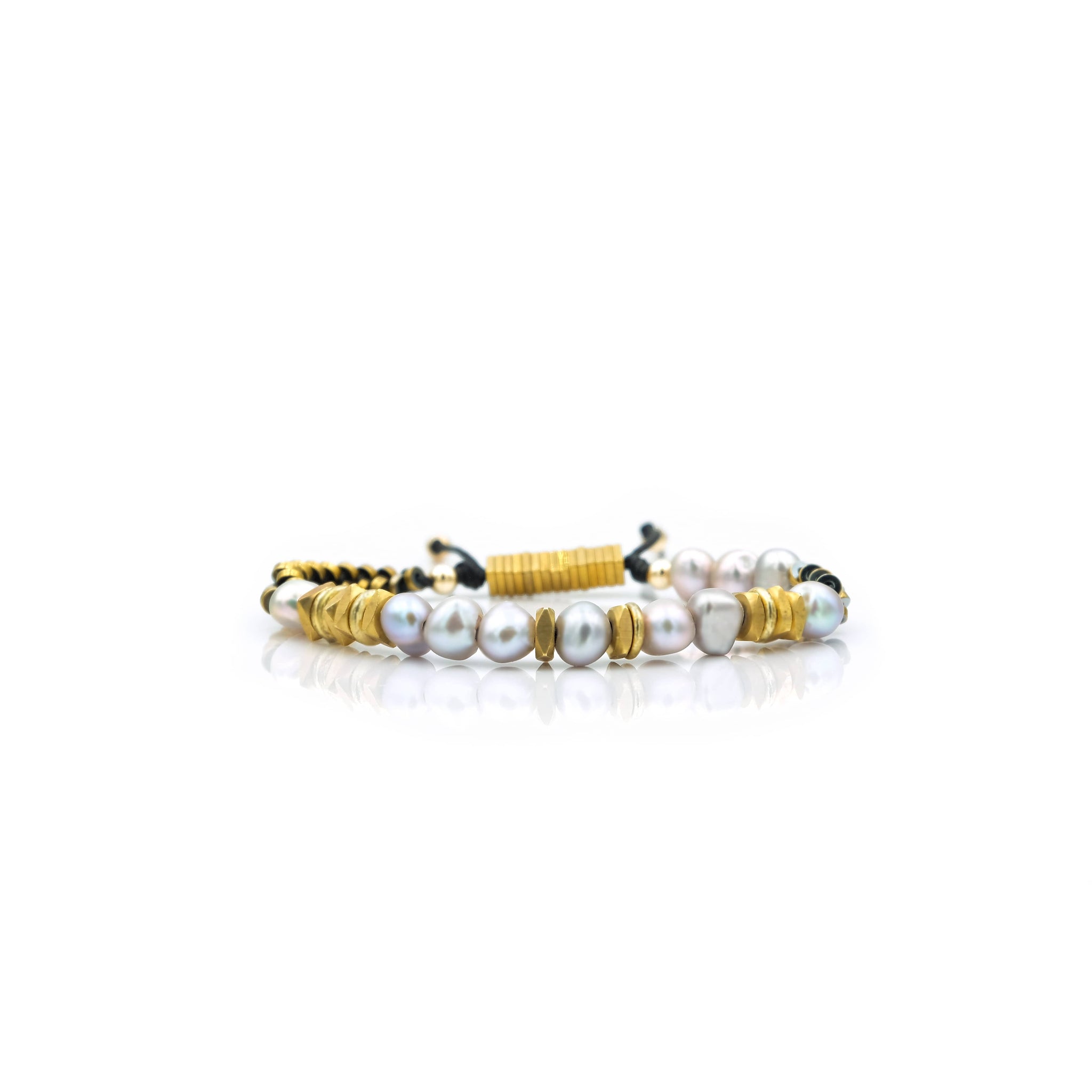 Handcrafted designer stone vibe jewelry pearl gold brass hematite braided bracelet - popvibe