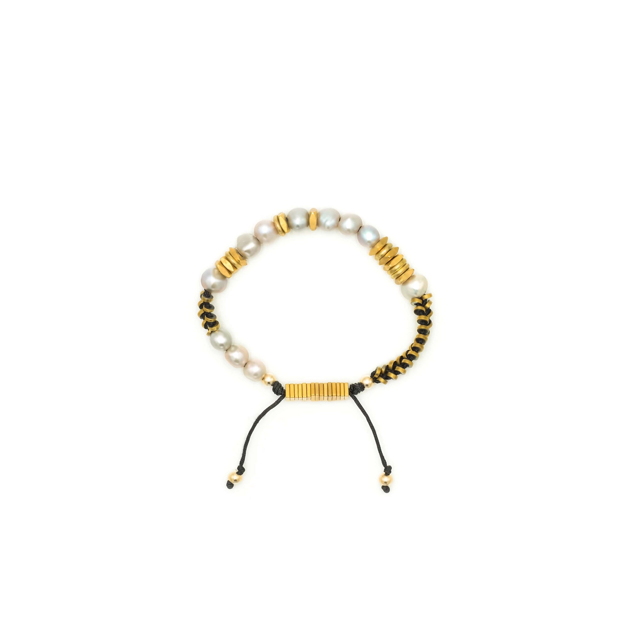 Handcrafted designer stone vibe jewelry pearl gold brass hematite braided bracelet - popvibe