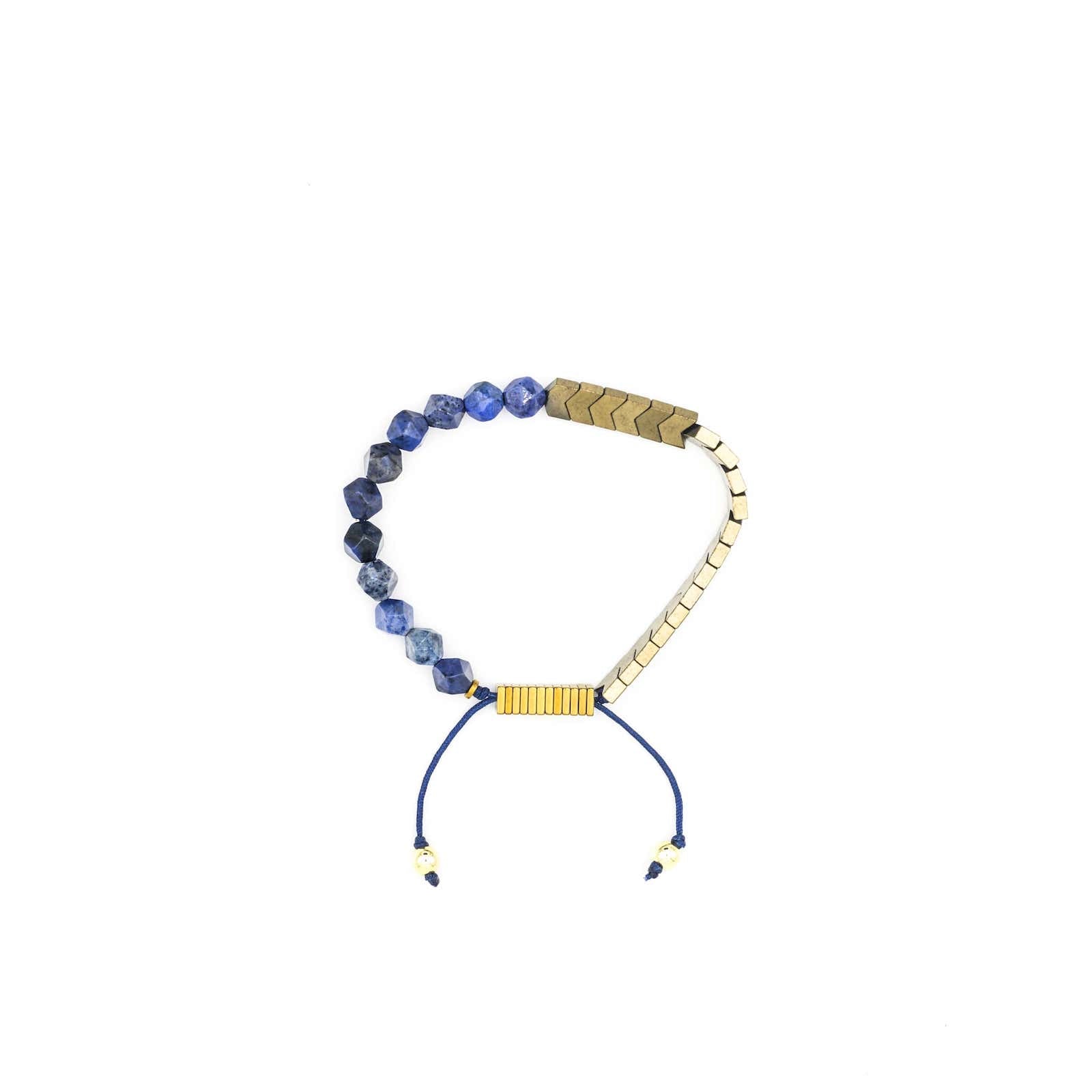 Handcrafted designer stone bracelet with dumortierite gold hematite beads - popvibe