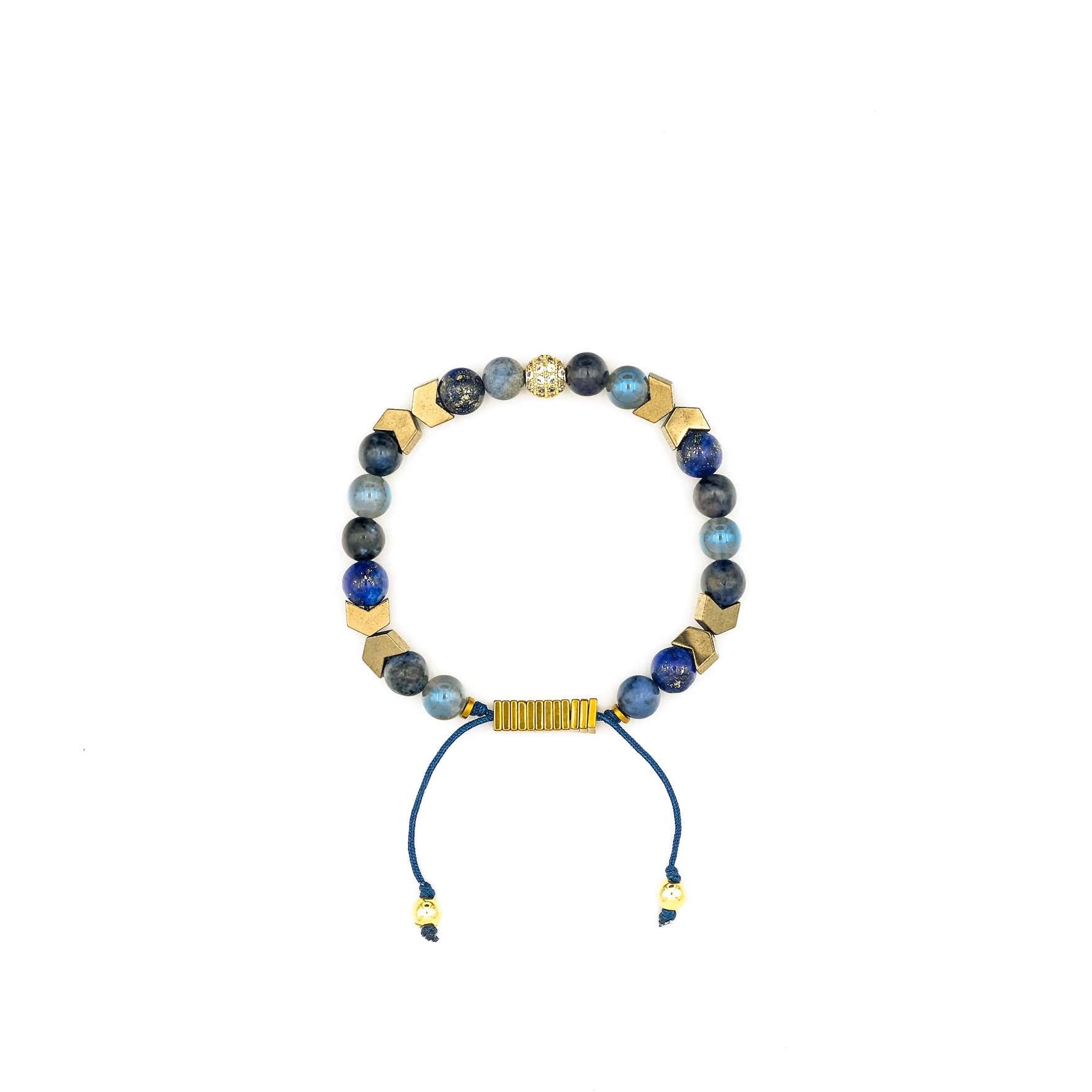 Handcrafted designer stone bracelet with sodalite dumortierite hematite agate beads - popvibe